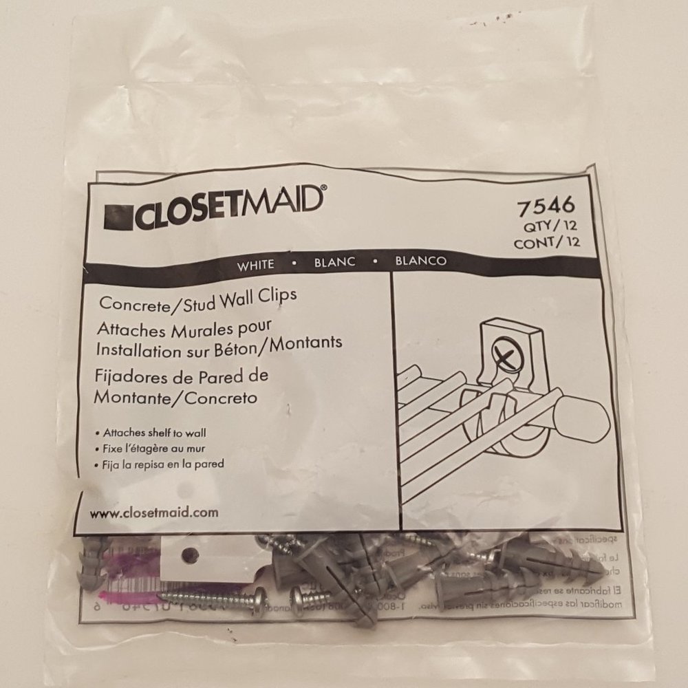 CLOSETMAID Concrete Wall Clips | Package of 12 | 7546 | 01-10074-00 | NEW